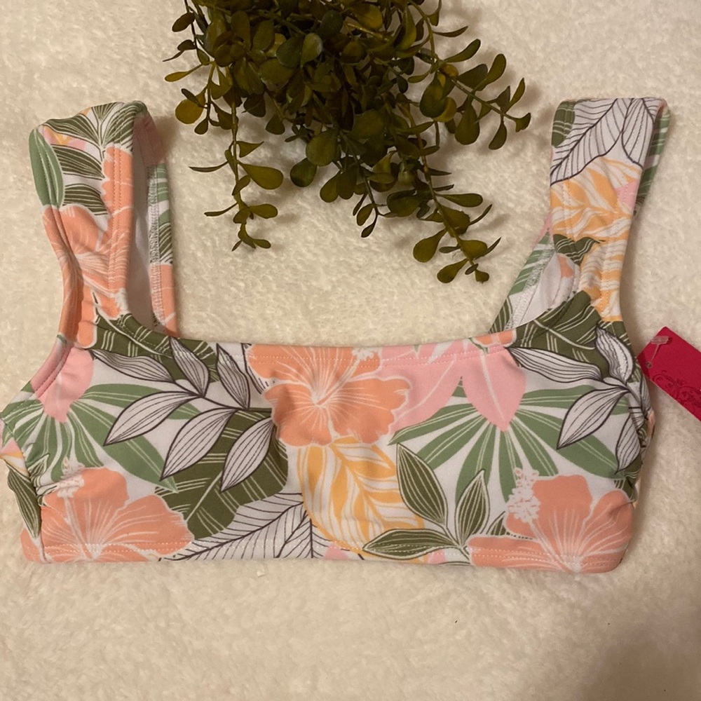 Pink and Green Floral Bikini Top